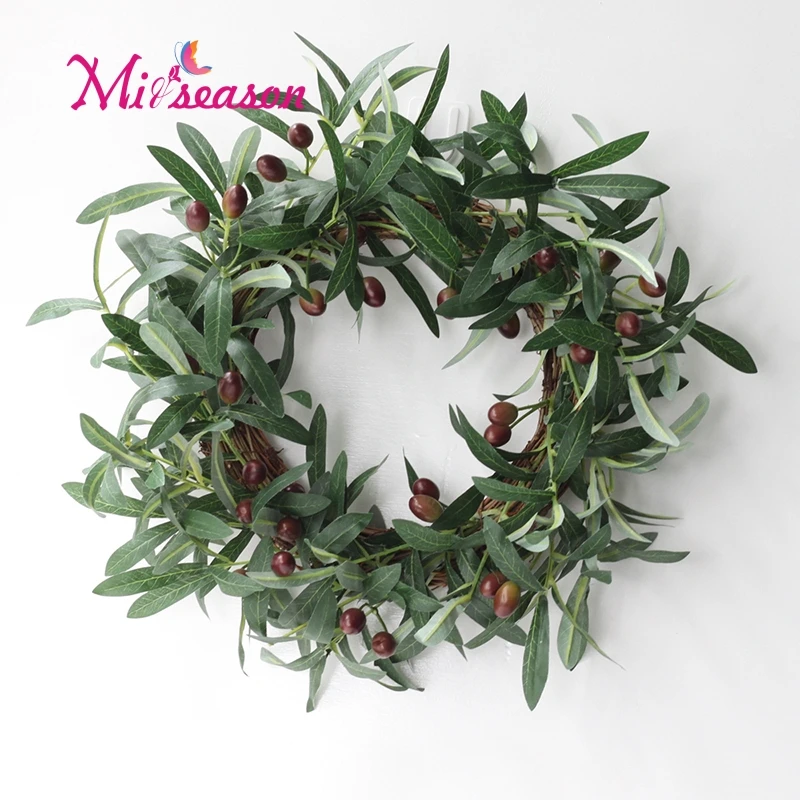 Green Artificial Olive fruit wreath Simulation Plant Olive Leaf Home Wedding Decoration Fake Flower Christmas wall door Pendant