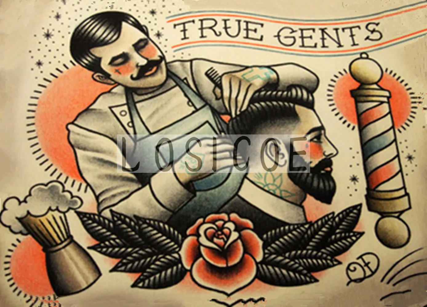 TRUE GENTS Tattoo Theme Body Painting Barber Shop Sign Publicity