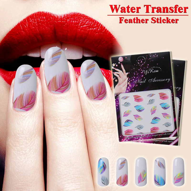 

DIY Design Nail Tool Kit 1 pcs Buffer File+1 Set Colorful Nail Sticker Nail Art Feather Water Transfer Sticker Nail Art Tips