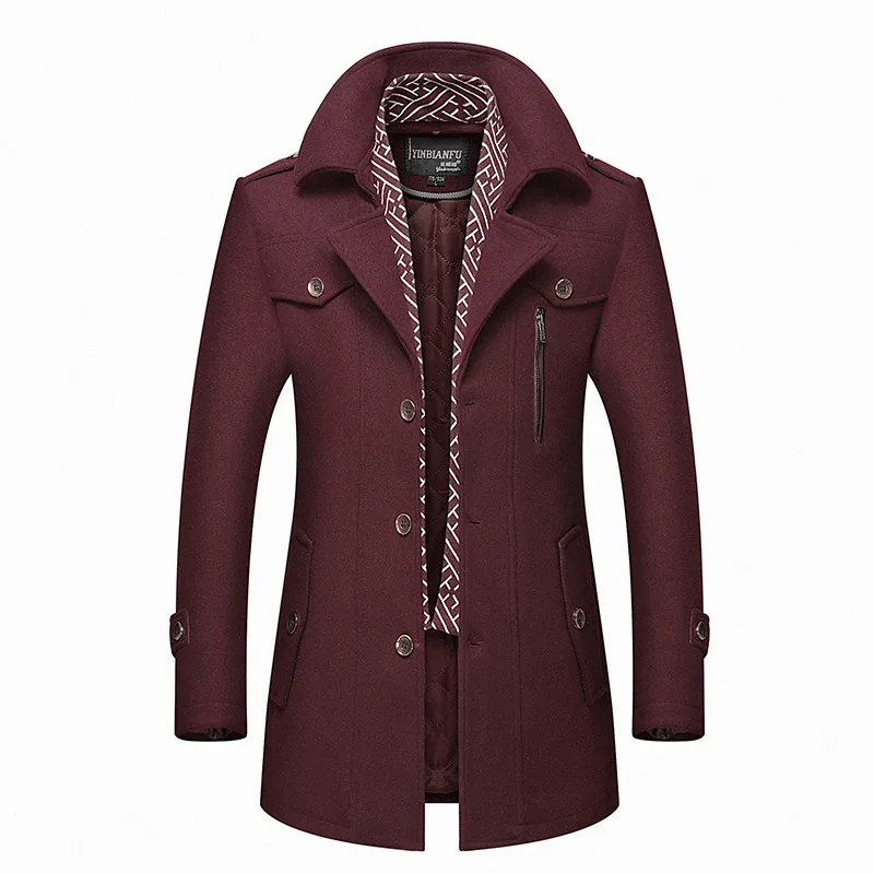 FGKKS мужское зимнее шерстяное пальто, мужское деловое повседневное одноцветное теплое плотное шерстяное пальто, шерстяное бушлат, мужской Тренч, пальто - Цвет: Purple