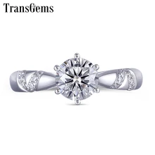 Transgems 1ct 6.5mm F Color Moissanite Engagement Ring 14K White Gold for Women Wedding Gift Ladies Moissanite Ring