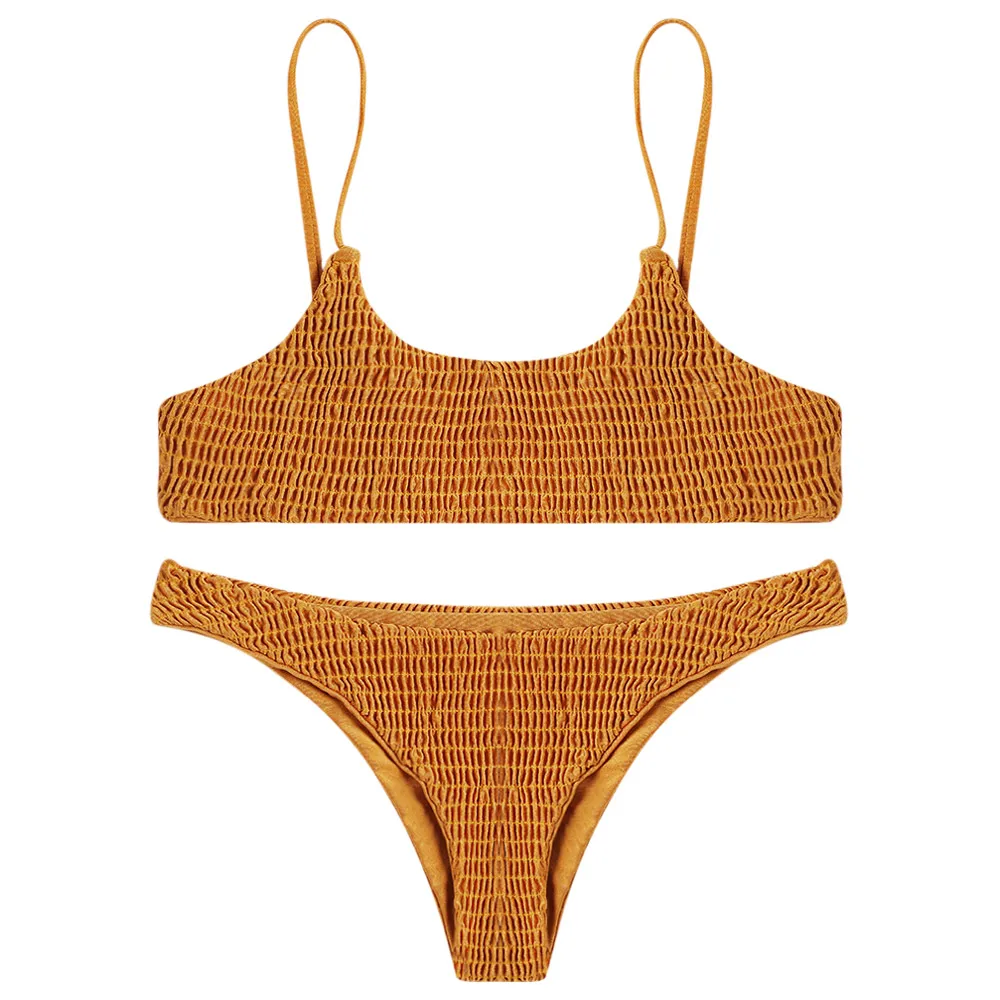 LANGSTAR Women Swimwear Bikini Cami Smocked Bikini Top and Bottoms Sexy Low Waisted Spaghetti Straps Swimsuit Women Bathing Suit LANGSTAR Women Swimwear Bikini Cami Smocked Bikini Top and Bottoms Sexy Low Waisted Spaghetti Straps Swimsuit Women Bathing Suit