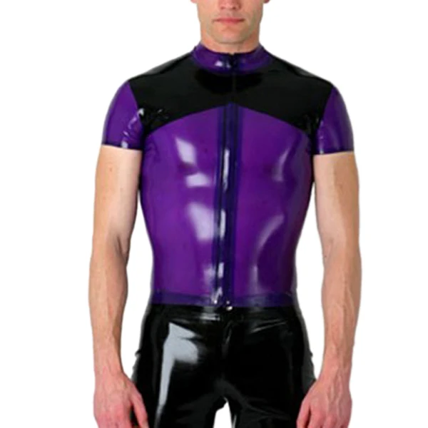 Латексная резиновая рубашка спереди на молнии латексные костюмы для мужчин