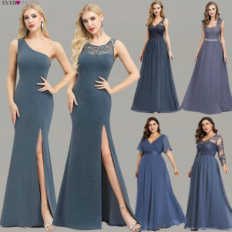 Plus Size Evening Dresses Long Ever Pretty New Dusty Blue Sleeveless V-neck Cheap Summer Formal Gowns Robe Soiree Dubai