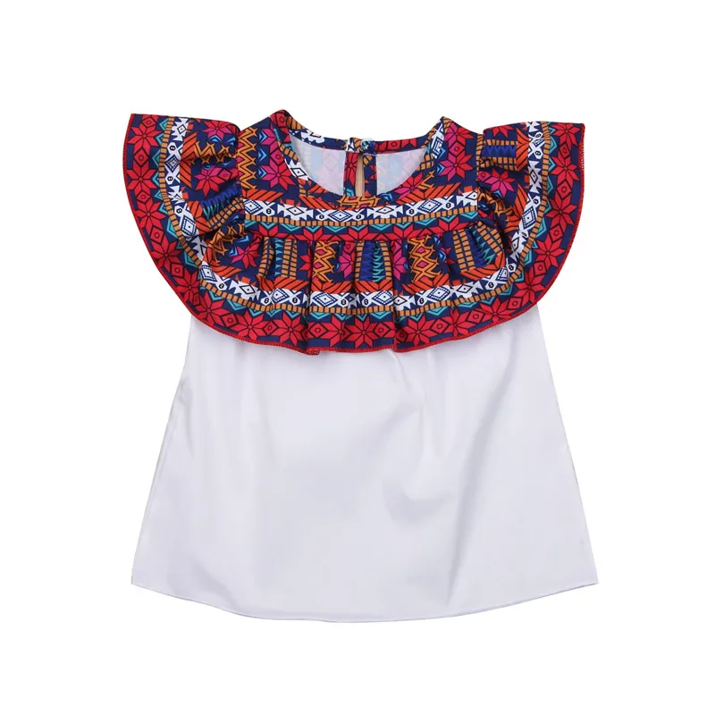 

Children Kids Baby Girls Dress Summer Sleeveless Round Neck Boho Floral Party Folk Dresses Ruffles Sleeve Patchwork Cotton