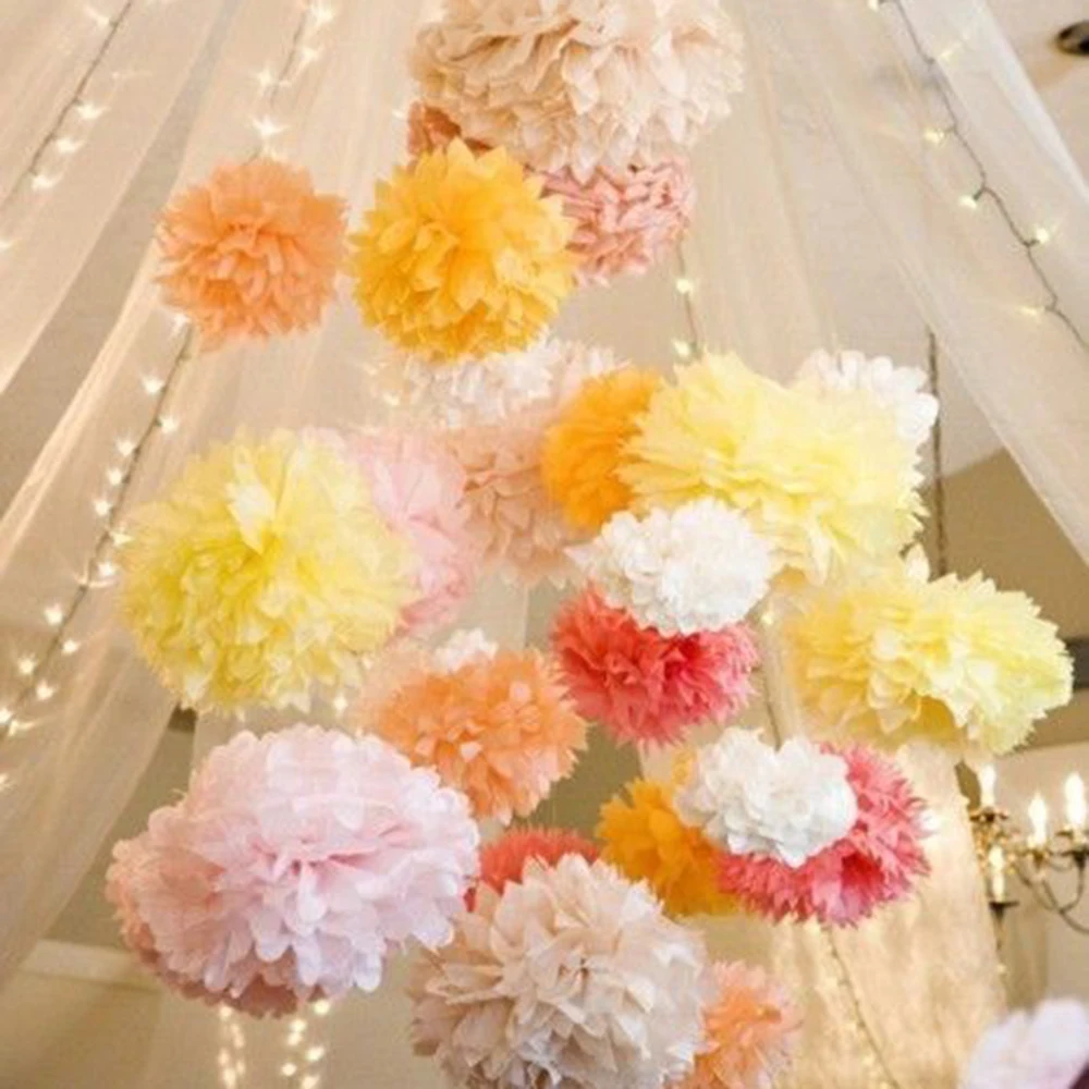 5 шт 20 см декоративные ткани Бумаги Pom Poms Цветочные шары свадьба день рождения