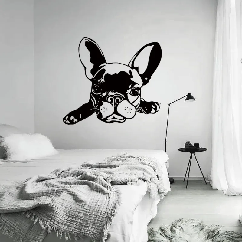 

French bulldog home children bedroom background wall decoration hollowed - out carving wall sticker