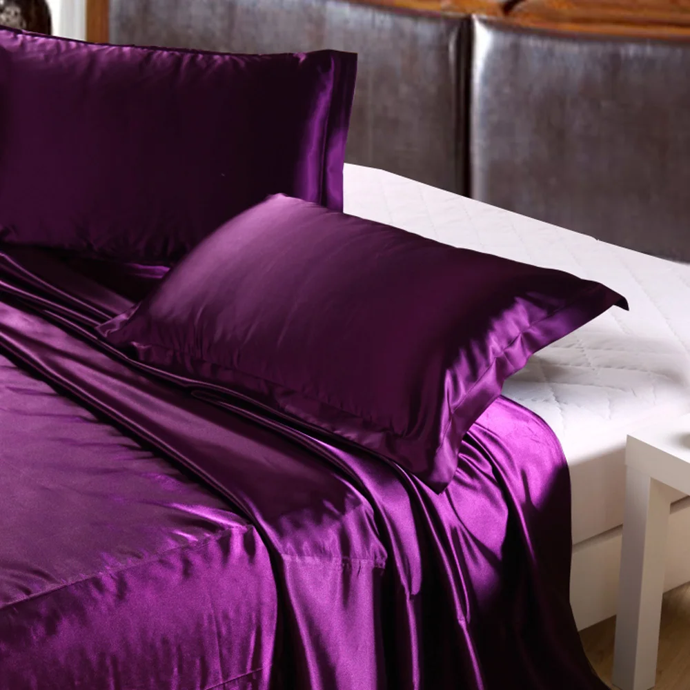 2015 classic silk satin plain solid color silk bedding set bedclothes,wedding bedding,silk home textile,flat sheet+pillowcases