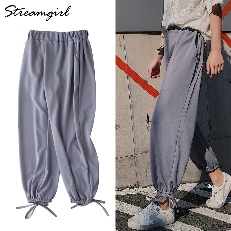 

Streamgirl High Waist Wide Women Chiffon Pants Summer Trousers Women High Waist Casual Loose Pants Large Size Elastic Waist Pant