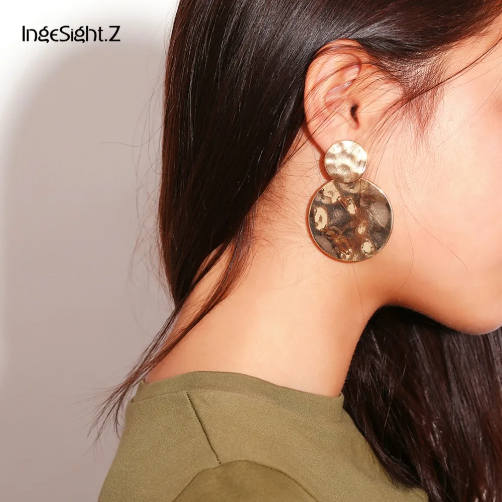 

IngeSight.Z Vintage Geometric Drop Earrings Women Big Punk Irregular Round Metal Earrings Exquisite Wedding Jewelry Gifts Brinco