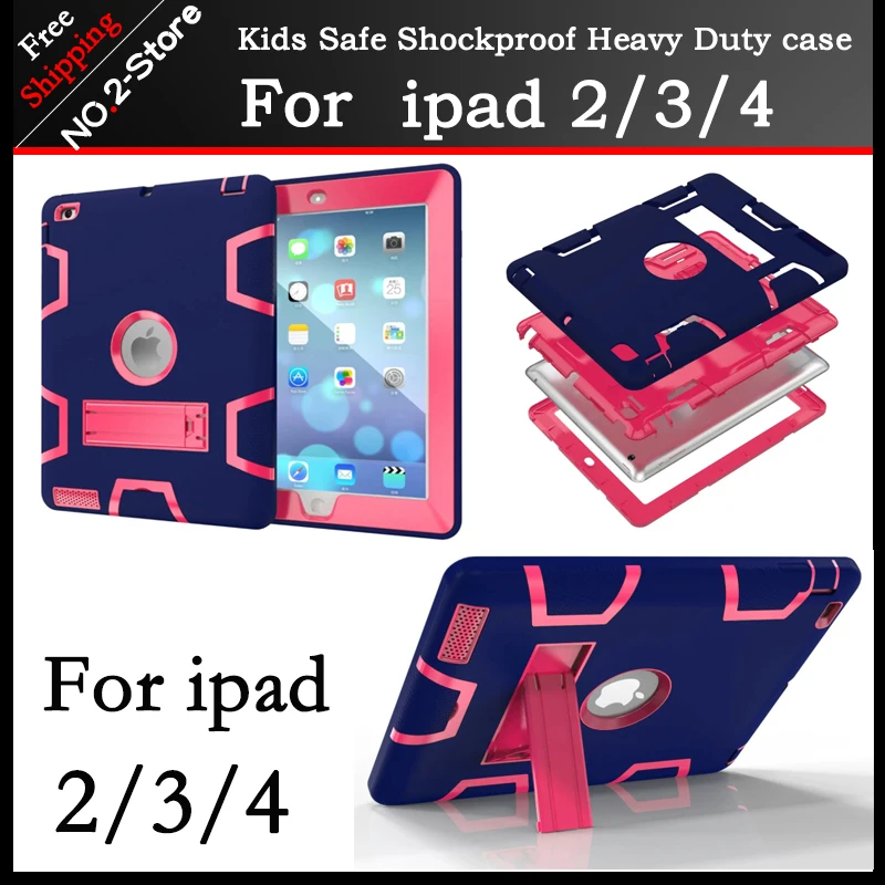 Hybrid Armor Case For IPad 2 3 4 Kids Safe Shockproof Heavy Duty Silicone PC Stand