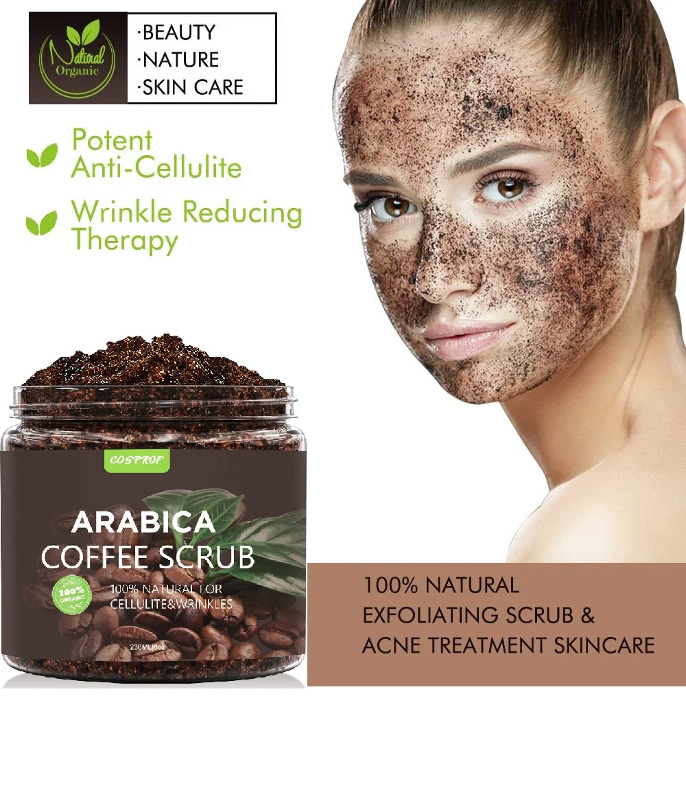 Coffee Body Scrub +Massage Brush Set Cream Facial Dead Sea Salt Exfoliating Whitening Moisturizing Anti Cellulite Treatment Acne