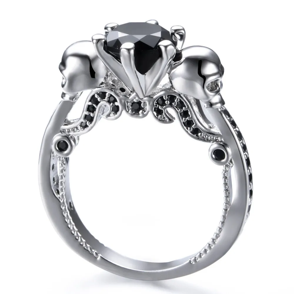 Модное женское свадебное кольцо с черепом, панк рок-кольца, очаровательные женские черные и белые кольца - Цвет основного камня: white