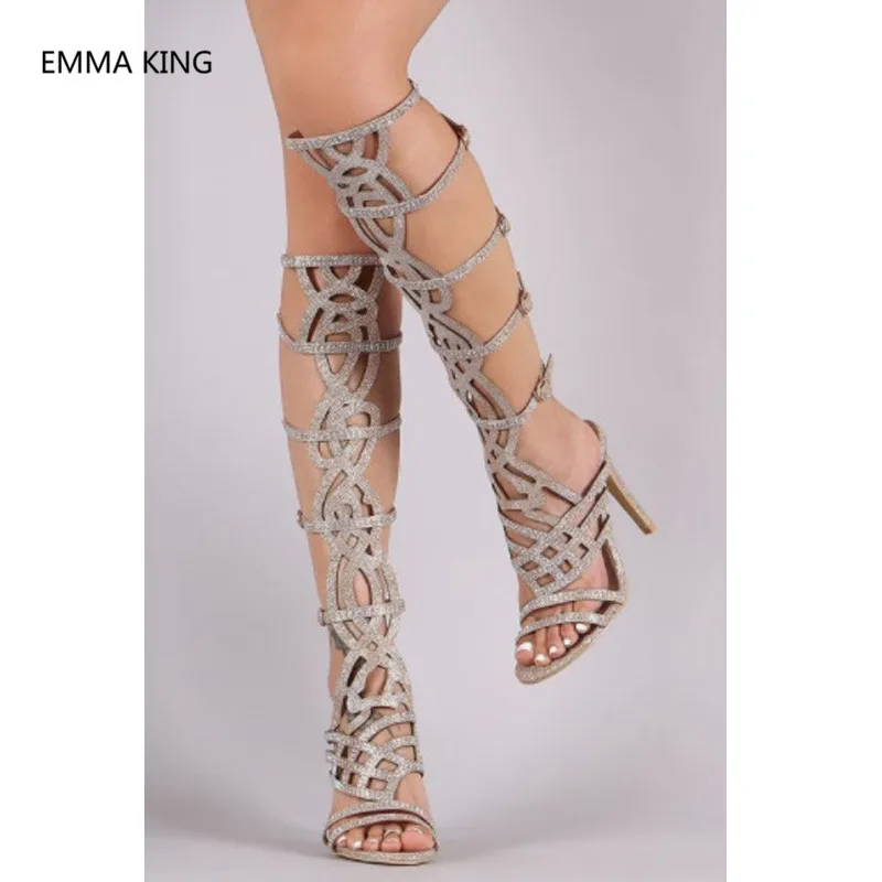Damen Stiefel Shown Sandalen out Kniehohe Gladiator In Schuhe Dünne as High Sexy Frauen As Römischen Spitze Sommer Heels Runway Gold Frau Cut Picture Picture Stil Offene qIYHIw1