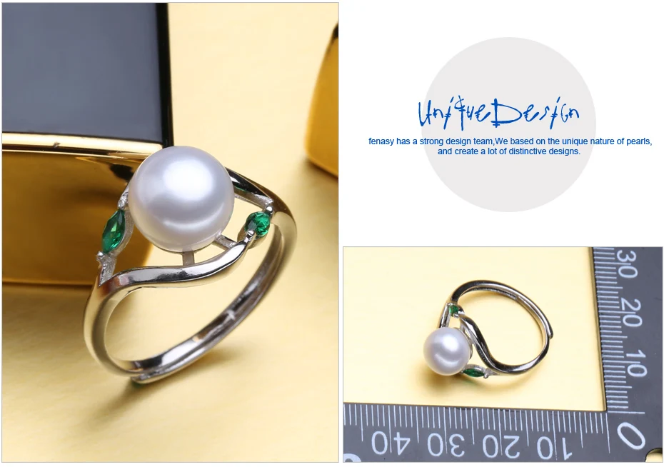 FENASY пресноводный жемчуг милое кольцо 925 пробы Серебряное кольцо культивированное Настоящее Жемчужное кольцо для женщин обручальное кольцо Новое Изумрудное кольцо