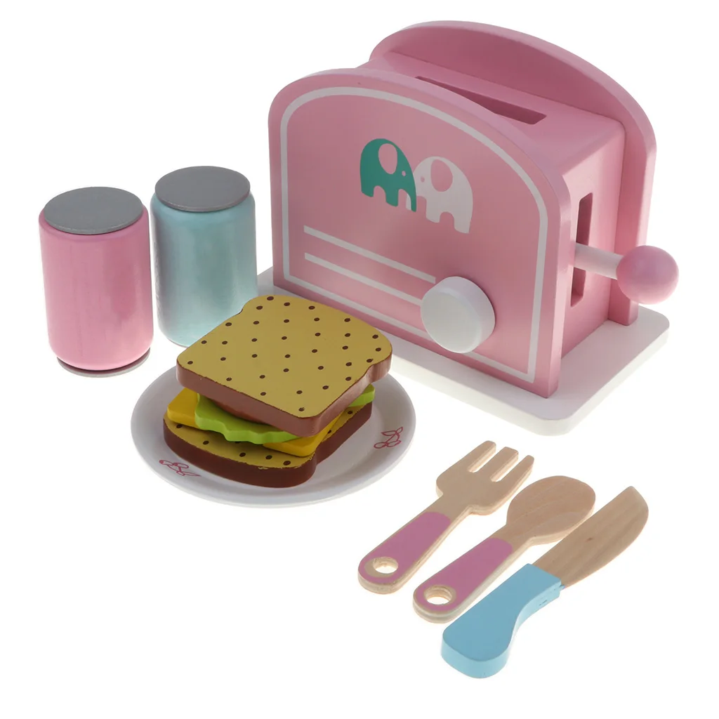 

Bread and Tableware Toast Set Wooden Chef Pretend Play Food Toy