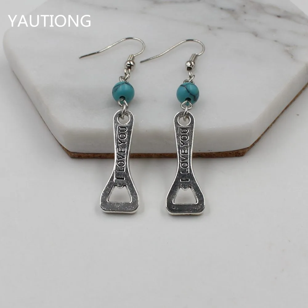 

Small Antique Silver Cute I love you Bottle Opener Earrings