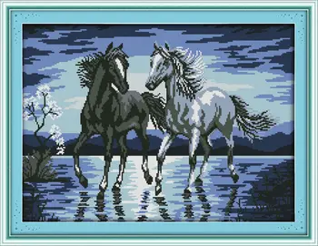 

Horses travel together Printed on Canvas DMC Counted Chinese Cross Stitch Kits printed Cross-stitch set Embroidery Needlework