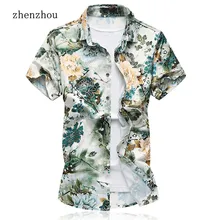 ZhenZhou/мужские рубашки с коротким рукавом с цветочным принтом, большие размеры M-7XL, Мужская одежда, Брендовые мужские рубашки в стиле кэжуал, мужские рубашки с коротким рукавом