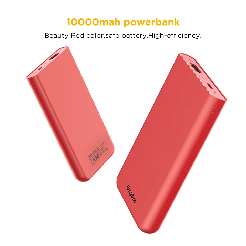 Easyacc 10000 мАч Мощность банка для Xiaomi Mi 5 V/2A USB Порты и разъёмы тонкий Портативный универсальный внешний резервный аккумулятор от Батарея мобильный фаст Зарядное устройство