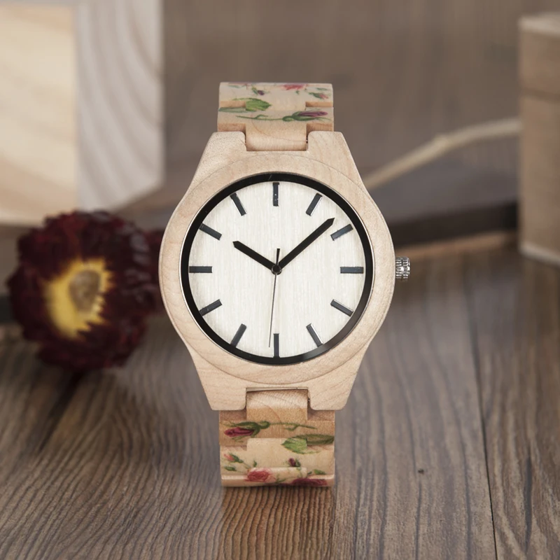Printing Flowers BOBO BIRD L-L26 China Supplier High Quality Custom Logo Maple Wrist Watch Men Wood Watch OEM