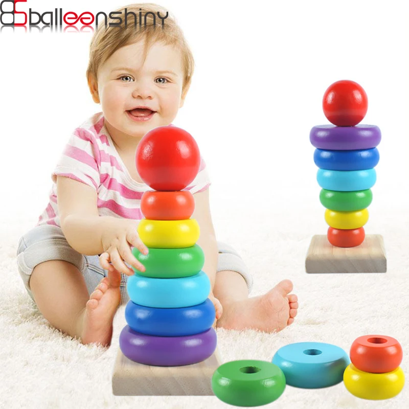 BalleenShiny детская Радужная игрушка Дженга для младенцев маленького размера деревянный складной стек круг игрушка для развития ребенка раннее образование игрушка