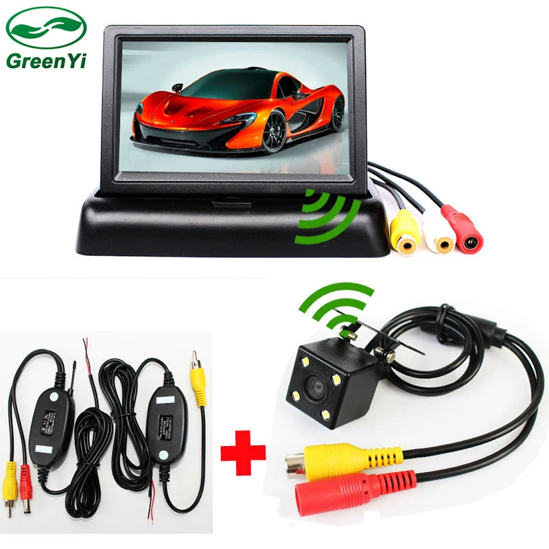 

GreenYi Car Wireless Parking Camera Monitor Video System 4.3 Inch Car Foldable Monitor With Rear View Camera, Wireless Video Kit