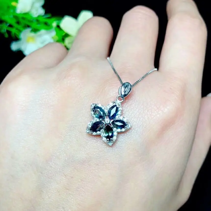 Shilovem 925 серебро Настоящее натуральное сапфировое подвеска с черным коженным ремешком Трендовое ожерелье завод 3*5 мм завод yhz030508agl