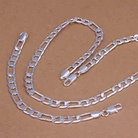 6 мм figaro men' s набор цепи для снаряжения ювелирные изделия Серебряная фабричная цена! высшего качества Посеребренная и штампованная 925 Заводская акция подарок