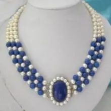 3 ряда 7-8 мм белый жемчуг Лазурит ожерелье слово оптом mujer для женщин Природный свежий жемчуг цепь 925 Серебро хорошее качество jewe