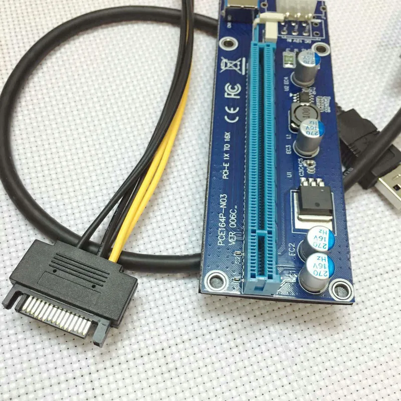 Мини PCI Express PCI-E Riser Card PCIe 1x to 16x адаптер с SATA 6pin кабель USB Riser для Bitcoin Miner BTC машина майнинга