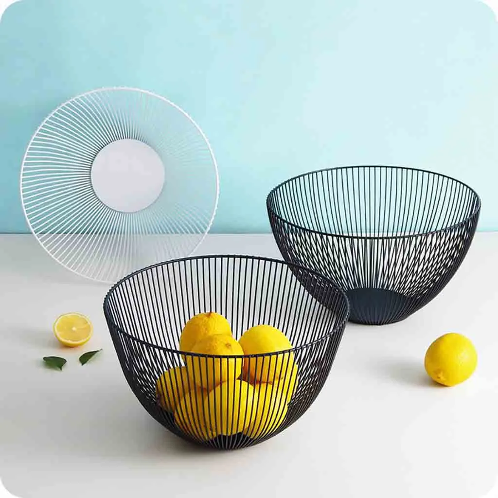 Fruit Basket Metal Wire Fruit Vegetable Snack Tray Bowl Basket Kitchen Storage Rack Holder Container Desktop Display