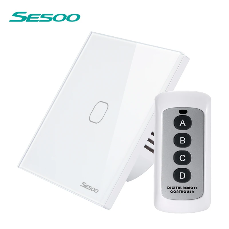 

SESOO Wall Light Switch 1 Gang 1 Way SY2-01 Smart Touch switch RF433 Remote Control Crystal Tempered Glass Panel