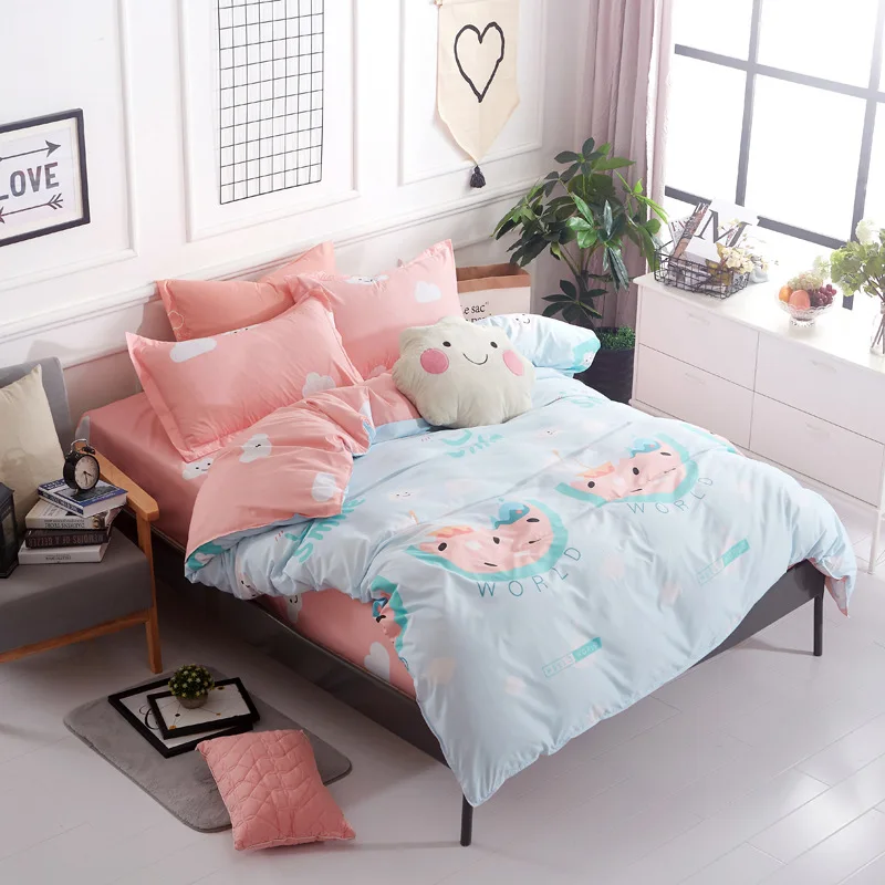 Best Wensd Blue Pink Gray Cartoon Simple Size 4pcs Bedding Sets