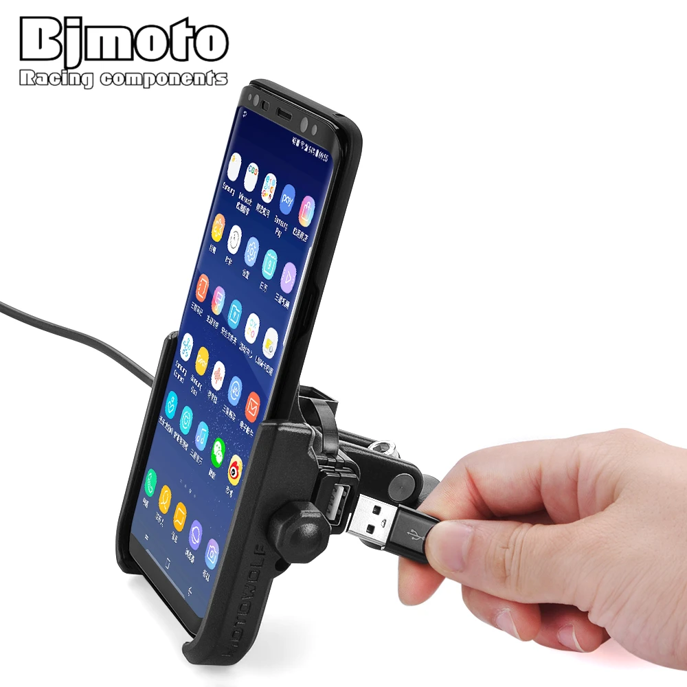  BJMOTO Universal Aufladbare Motorrad Handy Halter Für iPhone Samsung GPS Montieren zu Rückspiegel S