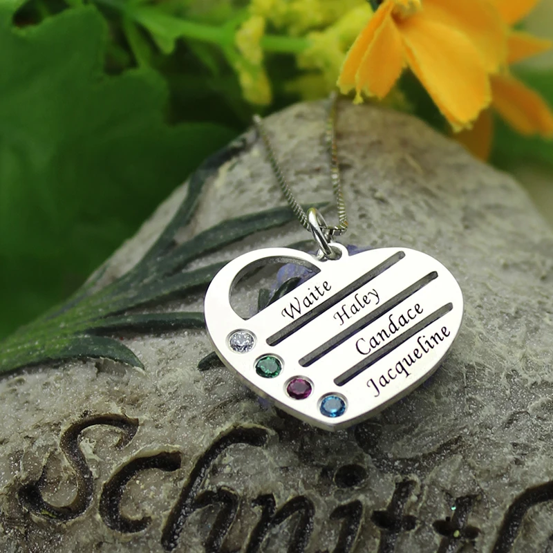 Necklace Mother Engraved Personalized Birthstone 4