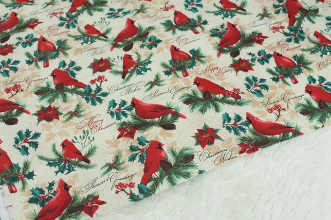 Дизайн, 2 цвета, Рождественская птица и сосновые шишки, хлопковая ткань с принтом для шитья, постельные принадлежности, украшение одежды