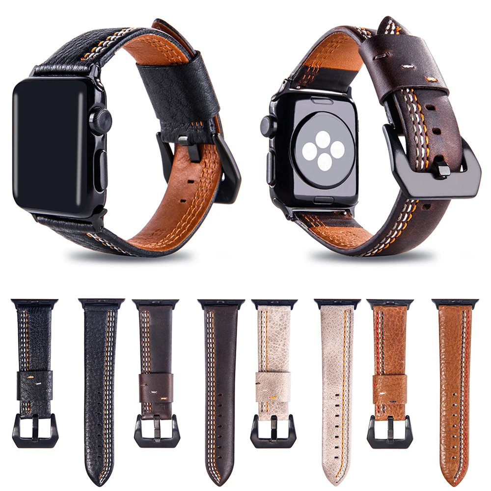

Leather Band for Apple watch Series 3 / 2 42mm 38mm watchband Strap With black adapter for iWatch bands
