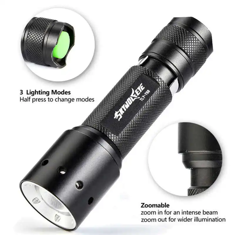 Tactical Zoomable 5-Mode XMLT6 LED Flashlight Torch Light+18650 &Charger powerful led flashlight rechargeable #4S4 (8)