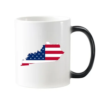 

The United States Of America USA Kentucky Map Stars And Stripes Flag Shape Morphing Heat Sensitive Changing Color Mug Cup