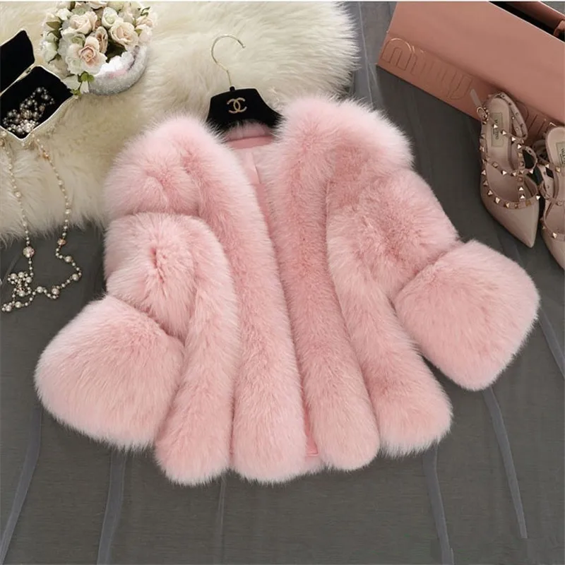 Manteau Sx152 Veste Faux Renard khaki gray Femmes Fourrure pink Manches Sept Couture point Artificielle White Automne Court Extérieur Et De D'hiver Pzlcxh vwTC4xq7v