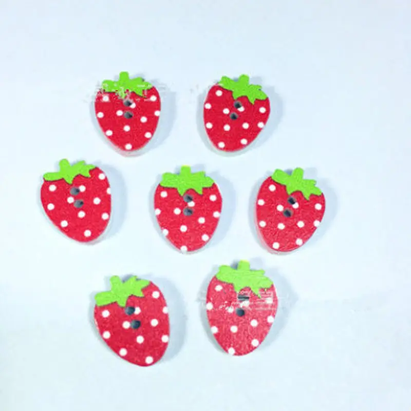 

100pcs 16*12.3mm Fruit Strawberry Decorative Wooden Buttons Sewing Seam Scrapbooking Accessories Wood Button for Crafts