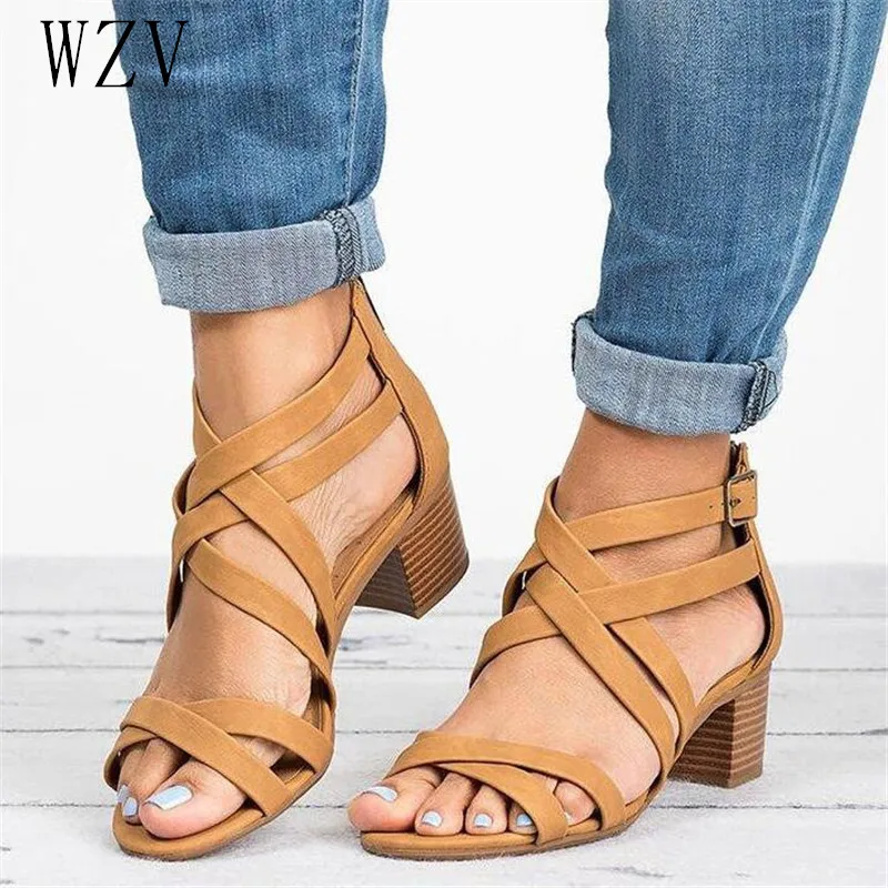

Zapatos Mujer Chunky High Heels Ladies Shoes Woman Gladiator Ankle Strap Summer Chaussure Femme Open Toe Women Sandals Pumps