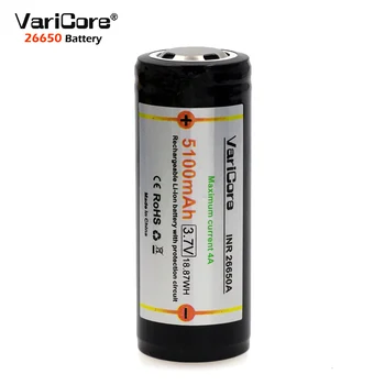 

1PCS VariCore Protection 26650 5100mAh 3.7V Li-lon Rechargeable Battery with PCB 4A 3.6V Power batteries for Flashlight