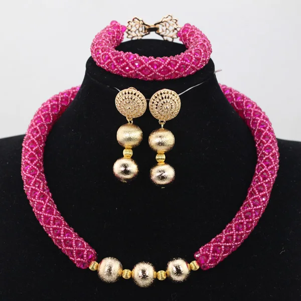 New Hot Pink Crystal Choker Necklace Set Indian Bridal Pink Jewelry