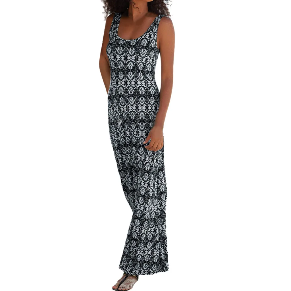 

JAYCOSIN 2019 Long Summer Dresses Casual Fashion Women Casual Loose Elegant Dress Sleeveless O-Neck Sexy Black Dress Vestidos