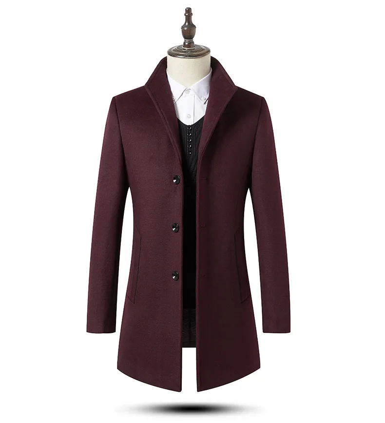 KEGZEIR корейский Стиль зимнее пальто для мужчин повседневное теплый толстый шерстяное Мода Тонкий длинный s шерстян