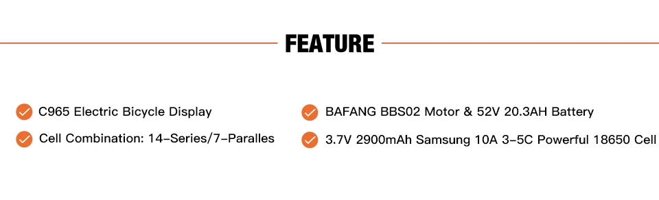 BAFANG Mid Drive Crank Motor 48V 750W BBS02 With 52V Battery C18 Displ