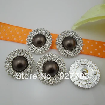 

(CM716 25mm)100 X Brow Pearl Silver Tone Shank Rhinestone Button Sewing Craft