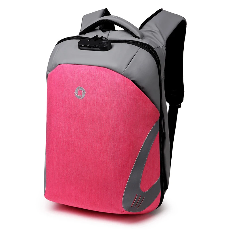 OZUKO, модный мужской рюкзак, Повседневный, многофункциональный, USB зарядка, 15,6, рюкзаки для ноутбука, с блокировкой паролем, Противоугонный рюкзак, мужской, Mochila - Цвет: Розовый